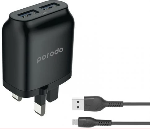 Dual USB Wall Charger 2.4A Cable 1.2m Black