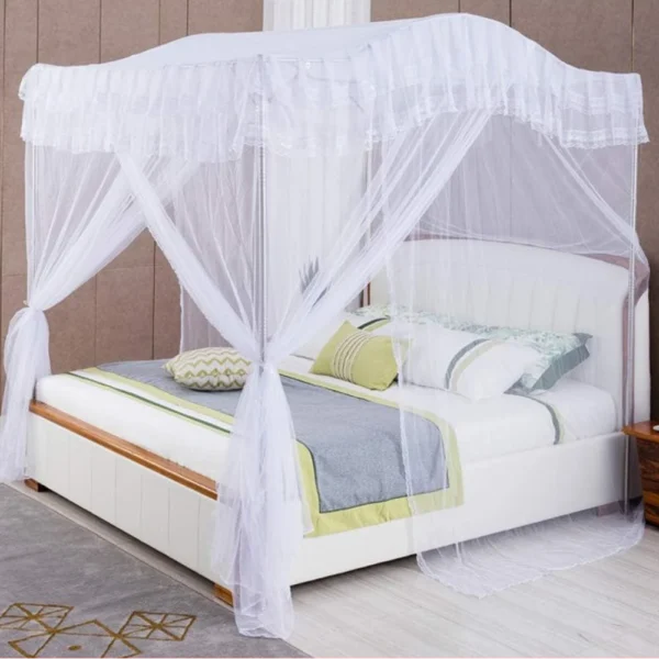 Luxurious Curved Mosquito Net With Poles – White