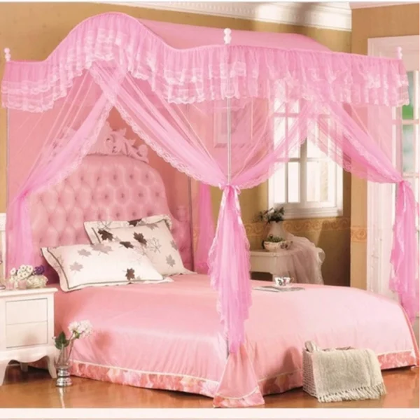 Luxurious Curved Mosquito Net With Poles – Pink
