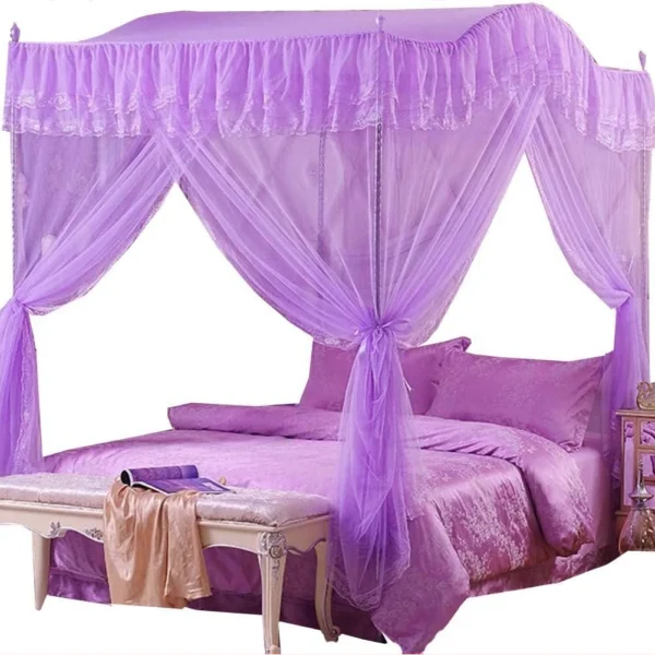 Luxurious Curved Mosquito Net With Poles – Purple Color