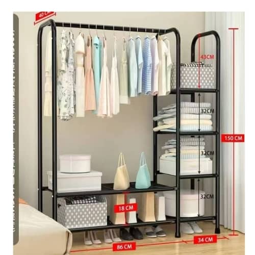 Metallic Clothes Rack with Shelves